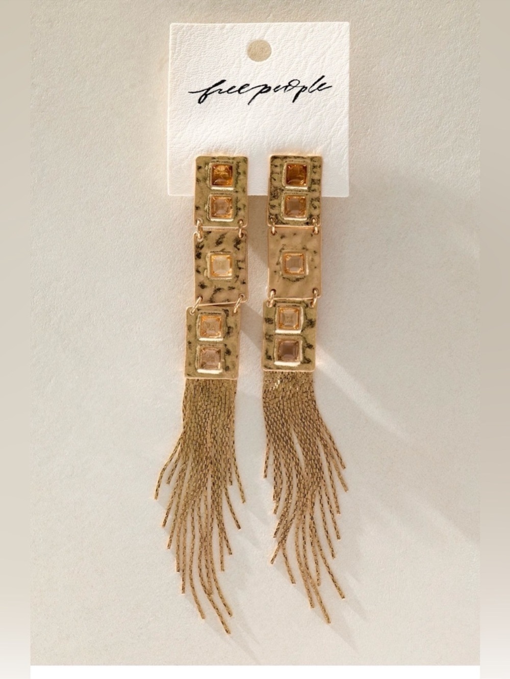 Free People Gold Chain Fringe Statement Earrings